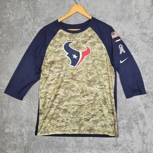 Nike Houston Texans Shirt Mens Large Camo Raglan Dri Fit Athletic Tee